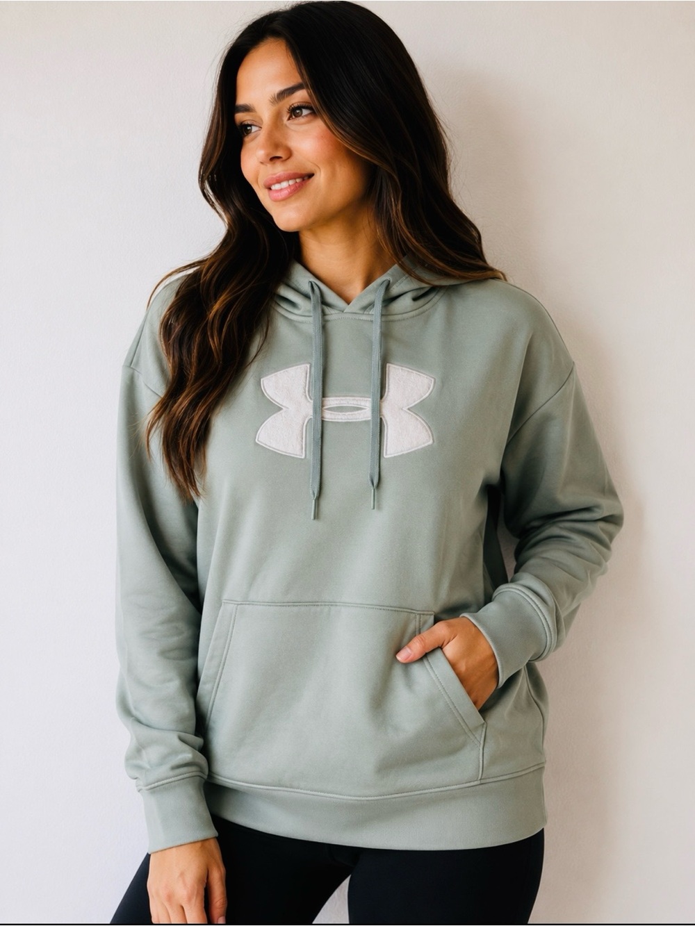 Champion Sage Green Hoodie with Cream Logo